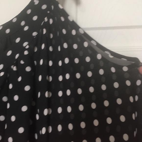 Black and white polka dotted lined blouse with open shoulders and neck tie XL - Picture 2 of 3